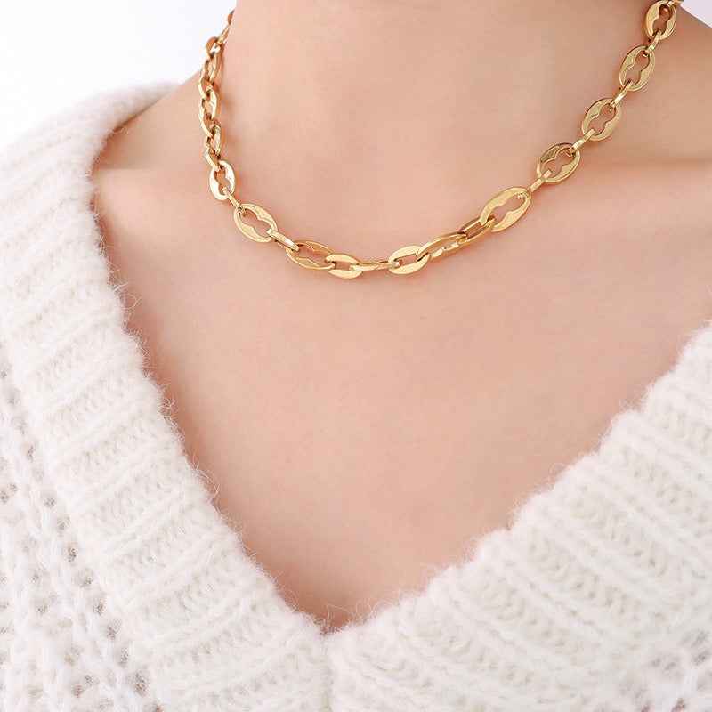 18K Gold Geometric Design Luxury Bracelet Necklace Set - Damned Threads